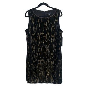 Tahari ASL Sheath Dress Womens 14 Black Gold NWT Metallic Velvet Burnout Jewel